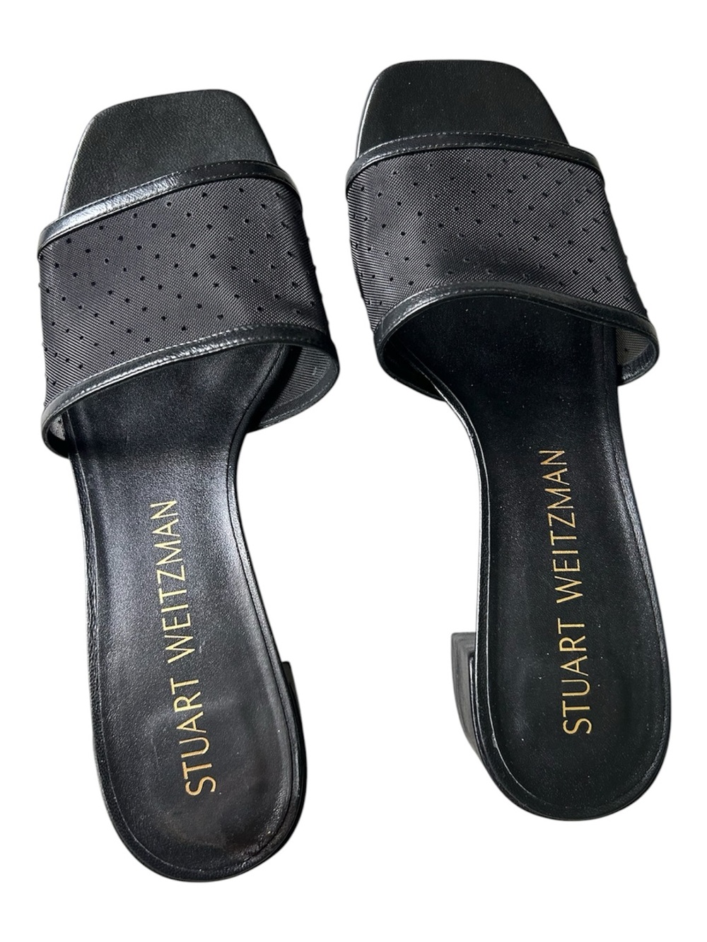 Stuart Weitzman Cayman 35 Block Heel Slide Sandals Black $425. Excellent Size 11 - Picture 2 of 9
